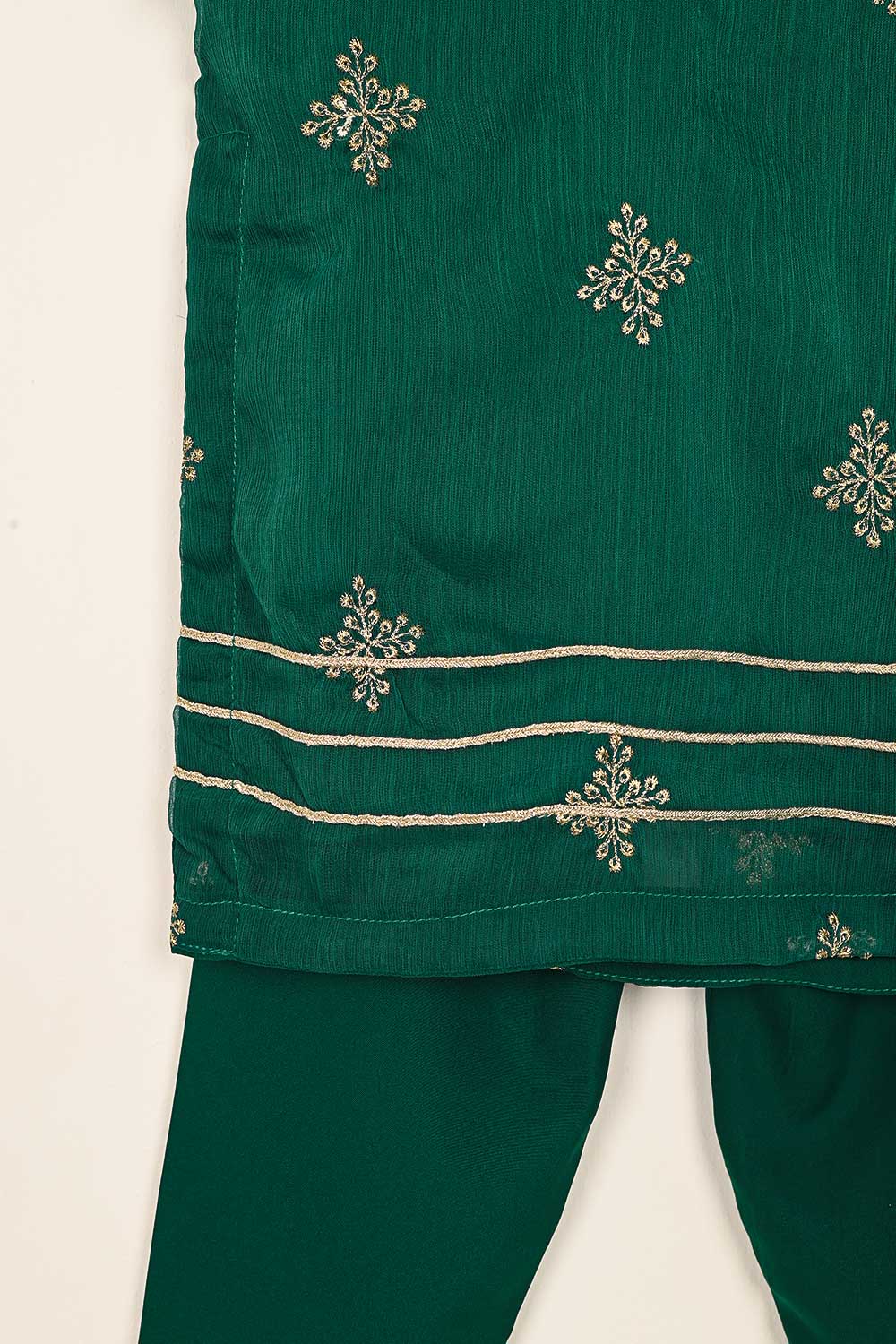 TKF-114- Green - Kids 3Pc Chiffon Embroidered Dress