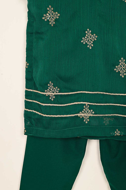 TKF-114- Green - Kids 3Pc Chiffon Embroidered Dress