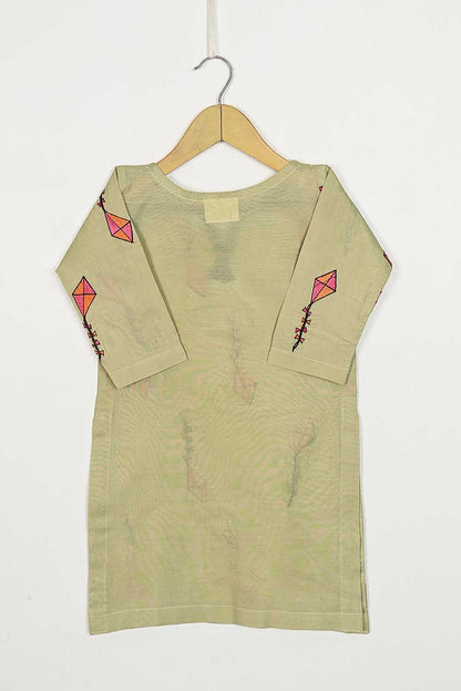 KOS-16-Khaki - Kids Pc Cotton Embroidered Stitched Kurti