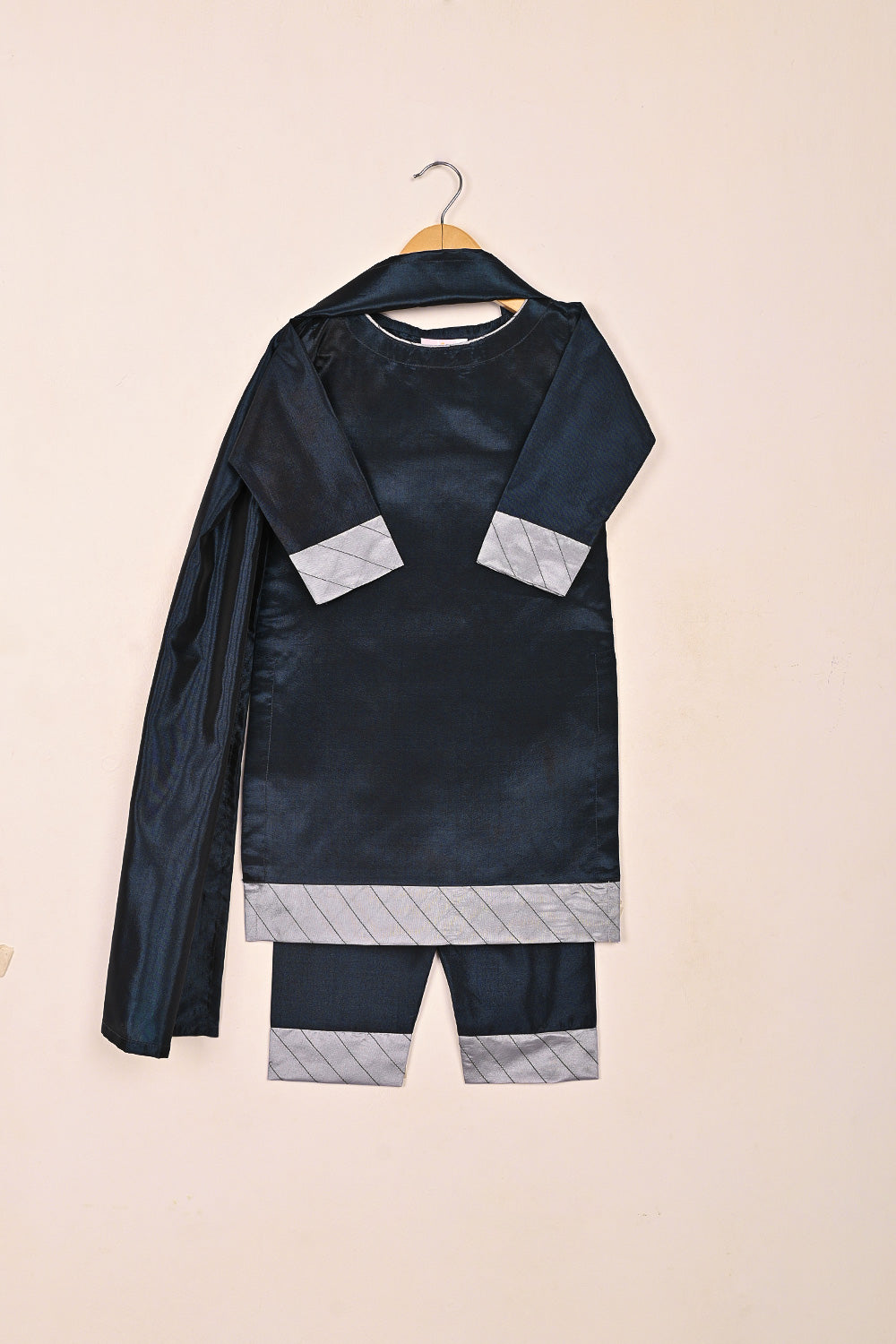 TKF-243-Navy Blue - Kids 3Pc Ready to Wear Silk Formal Dress