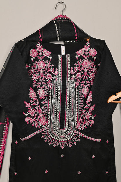 RTW-197-Black - 3Pc Ready to Wear 3Pc Javeria Net Embroidered  Dress