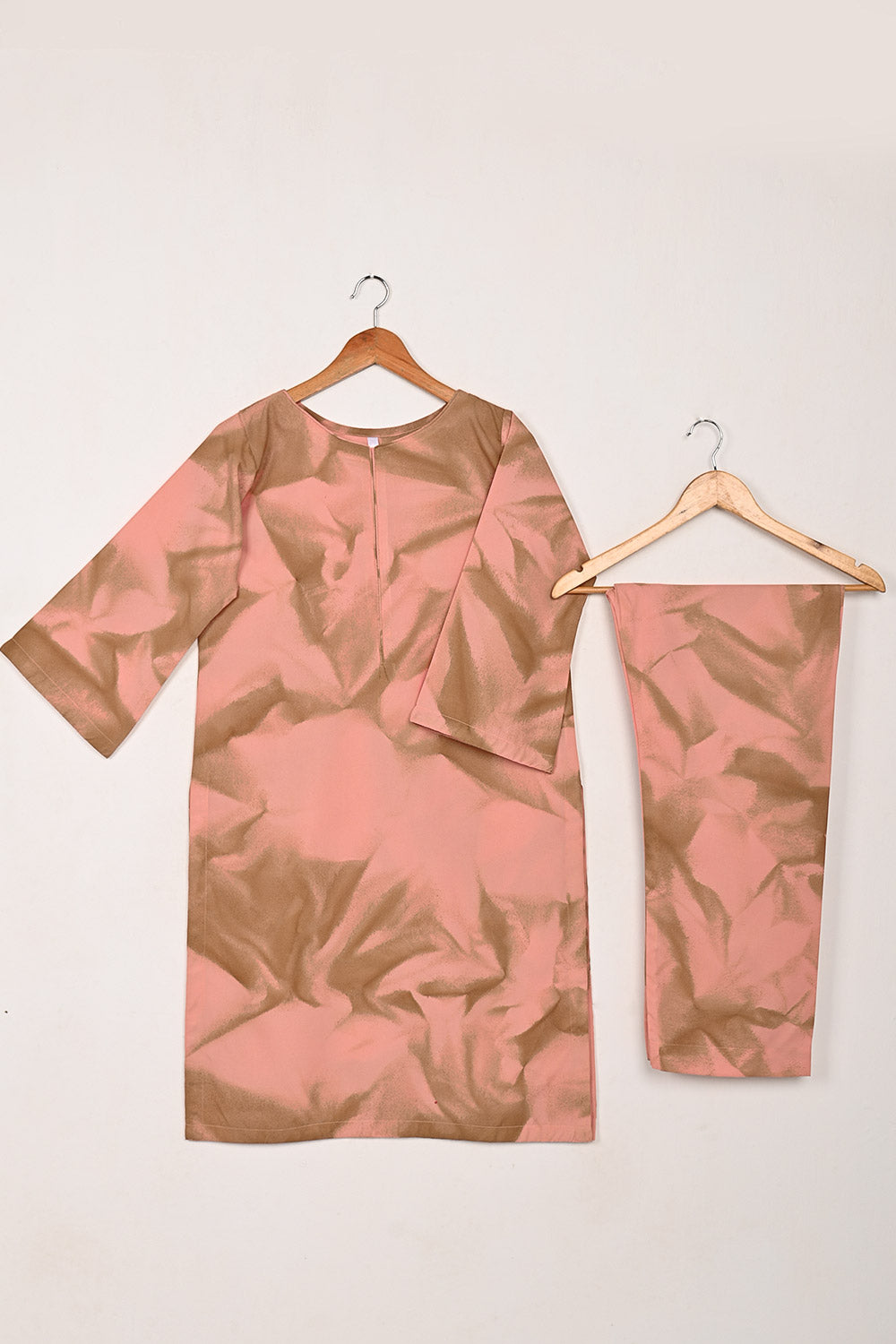 STP-206J-Tea Pink - Women 2Pc Ready to Wear Spray Contoured Malai Fabric Co-Ord Set