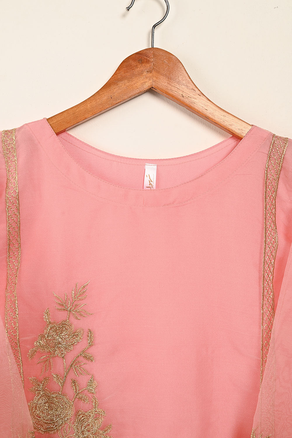 STP-071E-Peachy Pink- 2PC PREMIUM EMBROIDERED ORGANZA STITCHED