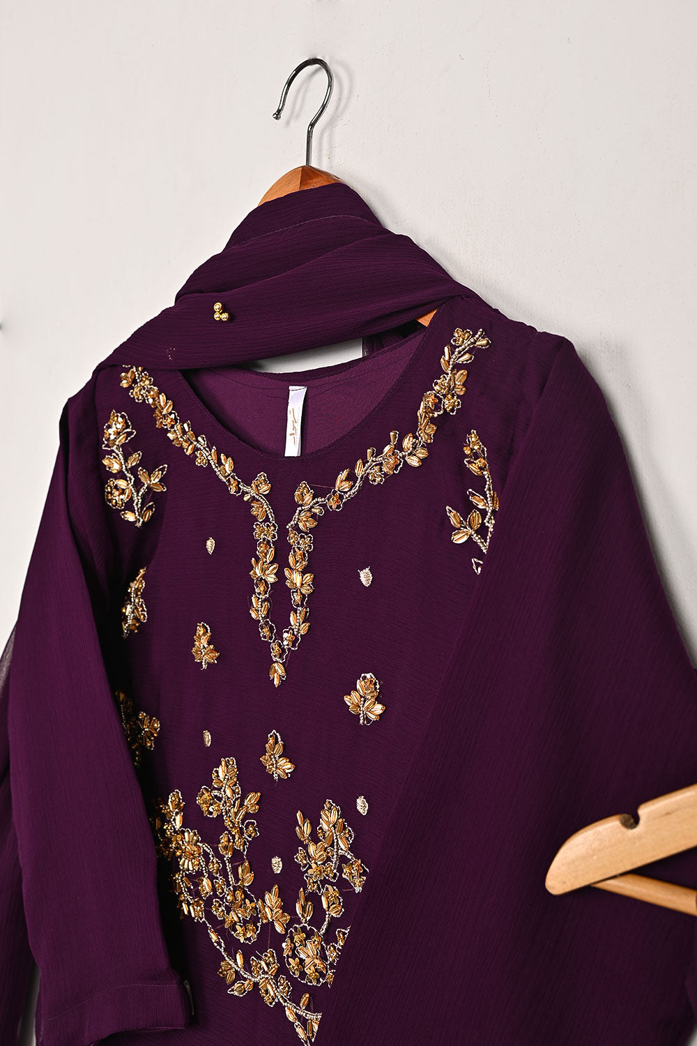 RTW-258-Purple - 3Pc Ready to Wear Embroidered Adda Work Chiffon Dress