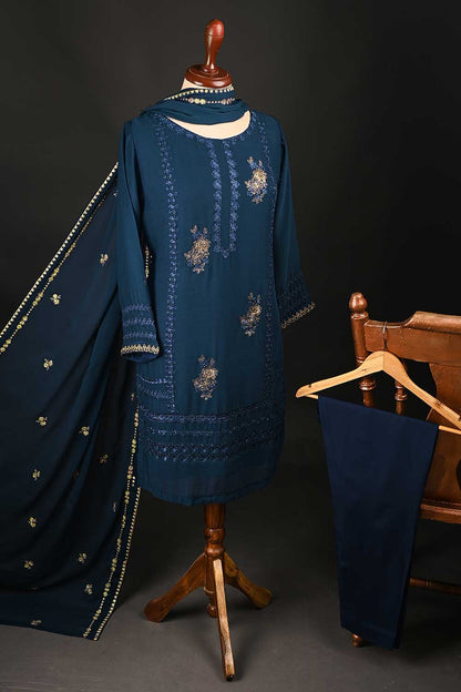 RTW-153-NavyBlue -  3Pc Stitched Chiffon Shirt
