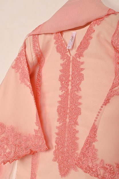 RTW-240-Light Peach - 3Pc Ready to Wear Cut Work Embroidered Organza Dress