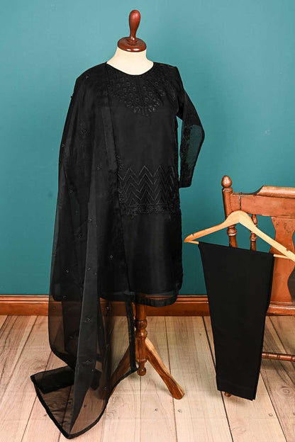 RTW-61-Black -  3Pc Stitched Embroidered Organza Dress