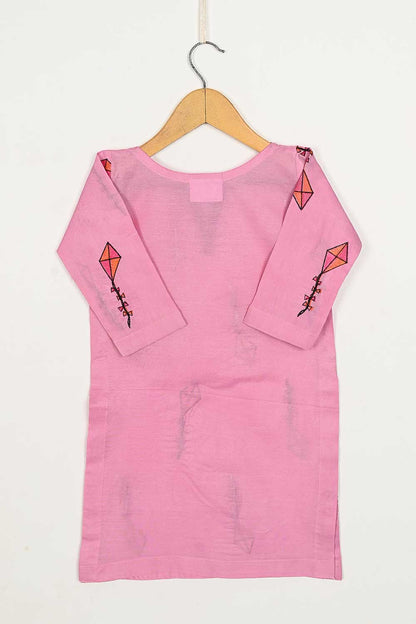 KOS-17-Pink - Kids Pc Cotton Embroidered Stitched Kurti