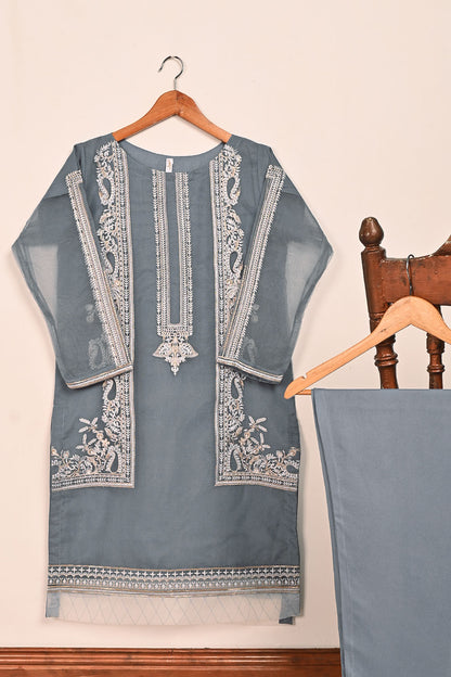 STP-186A-Grey - 2Pc Organza Embroidered Dress