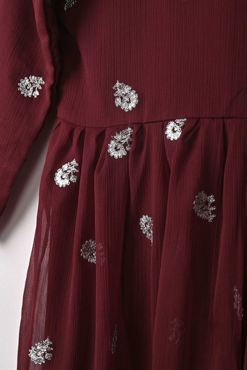 RTW-346-Maroon - 3Pc Ready to Wear Embroidered Chiffon Frock