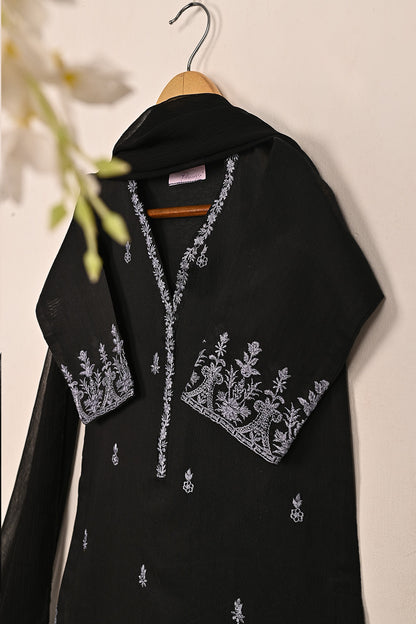 TKF-209-Black - Kids 3Pc Ready to Wear Embroidered Khaddi Fabric Dress