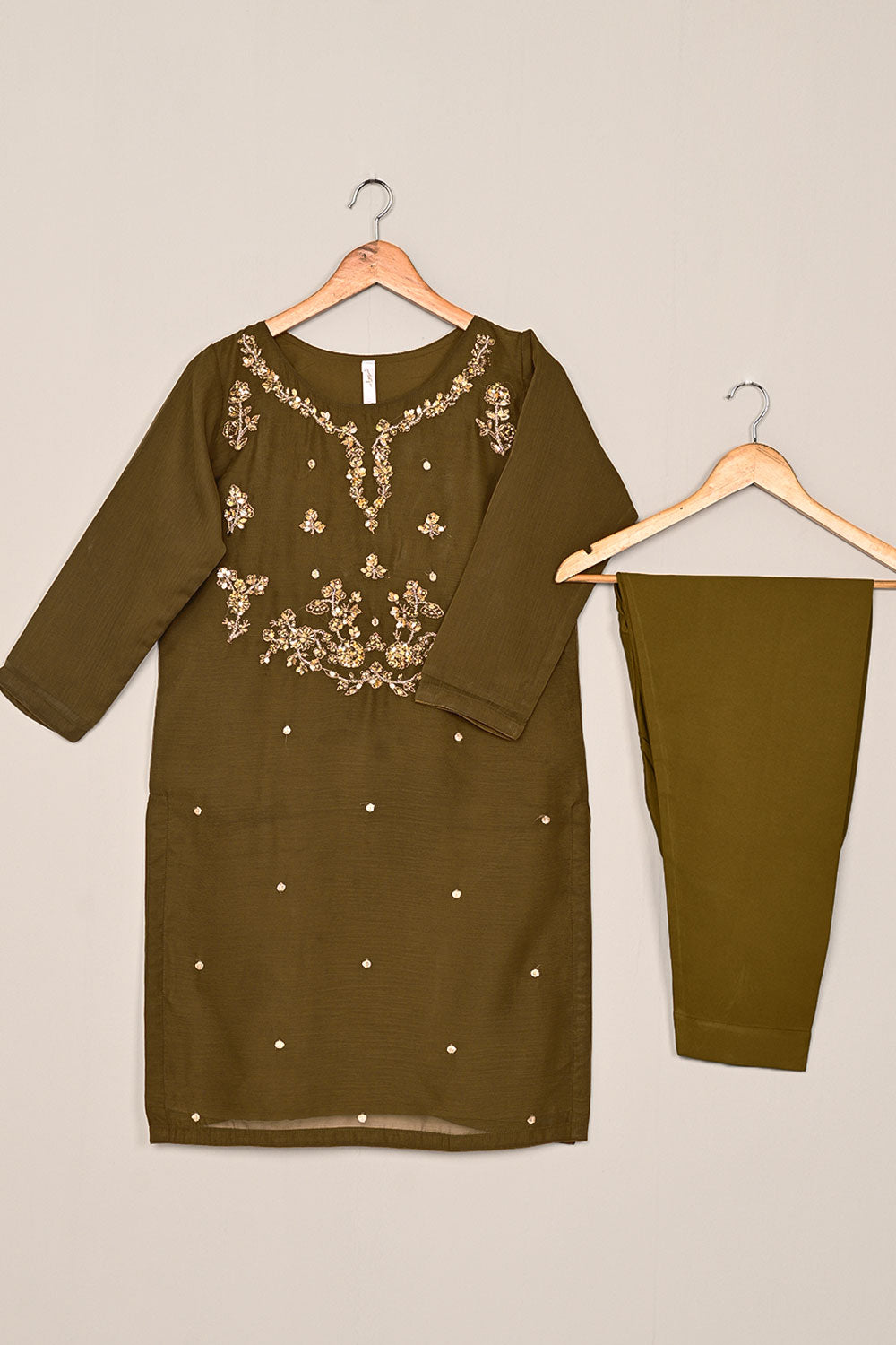 RTW-198-Brown - 3Pc Ready to Wear Embroidered Adda Work Chiffon Dress