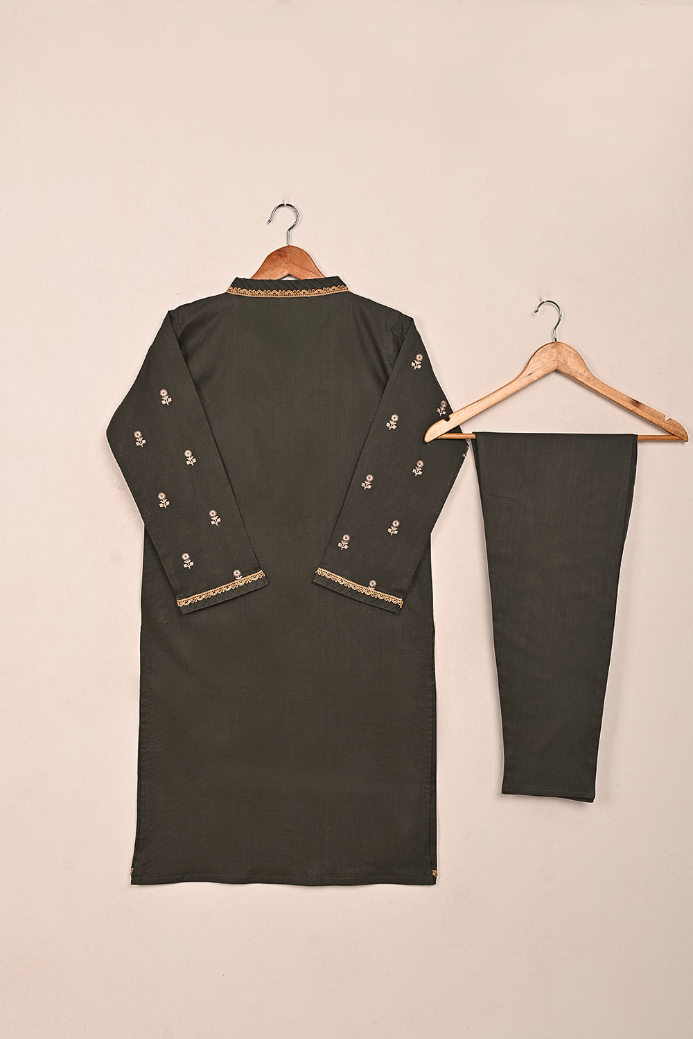 STP-194D-Mouse Gray - 2PC READY TO WEAR  EMBROIDERED COTTON DRESS