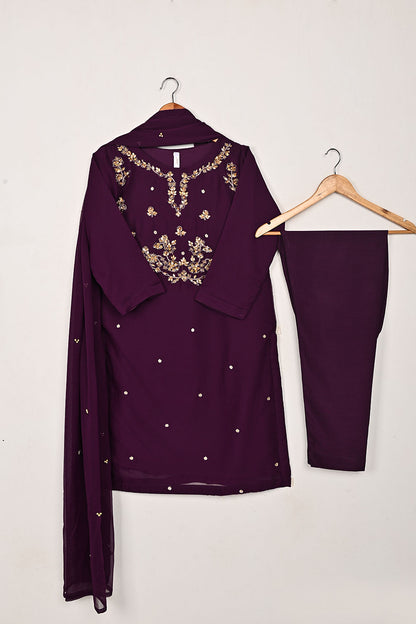 RTW-258-Purple - 3Pc Ready to Wear Embroidered Adda Work Chiffon Dress