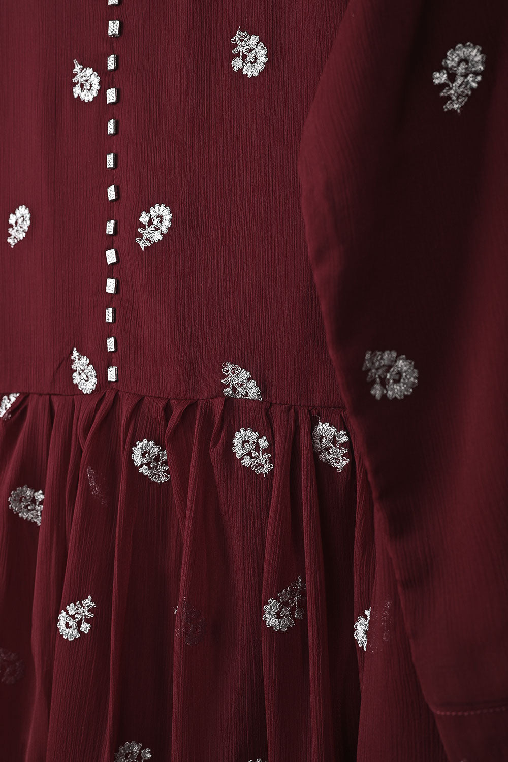 RTW-346-Maroon - 3Pc Ready to Wear Embroidered Chiffon Frock