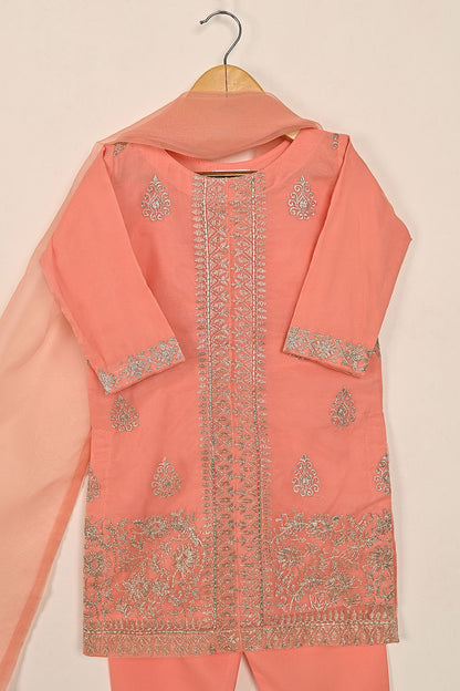 TKF-135-Peach - Kids 3Pc Ready to Wear Organza Formal Embroidered Dress