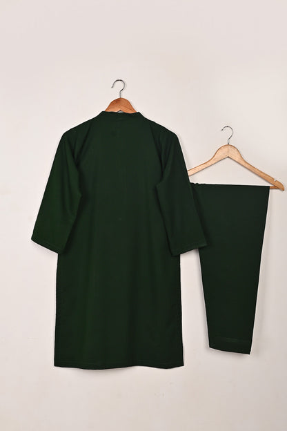 STP-224A-Bottle Green - 2Pc Ready to Wear Malai Solid Dress