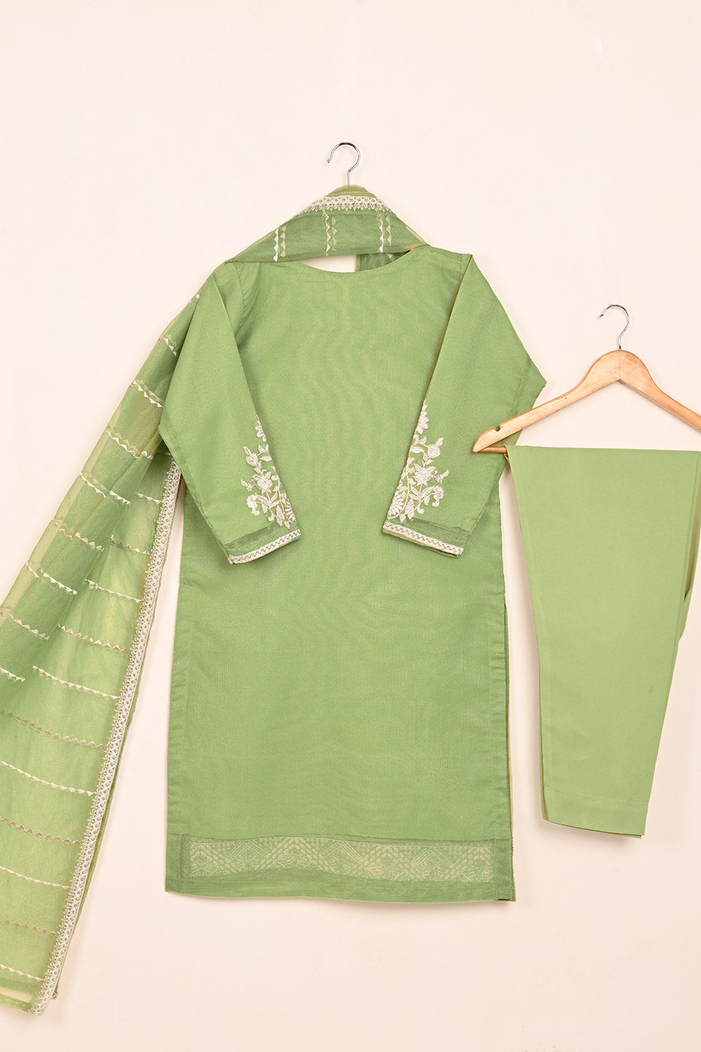 RTW-205-Green - 3Pc Ready to Wear 3Pc Javeria Net Embroidered  Dress