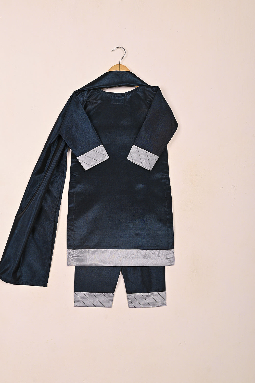 TKF-243-Navy Blue - Kids 3Pc Ready to Wear Silk Formal Dress