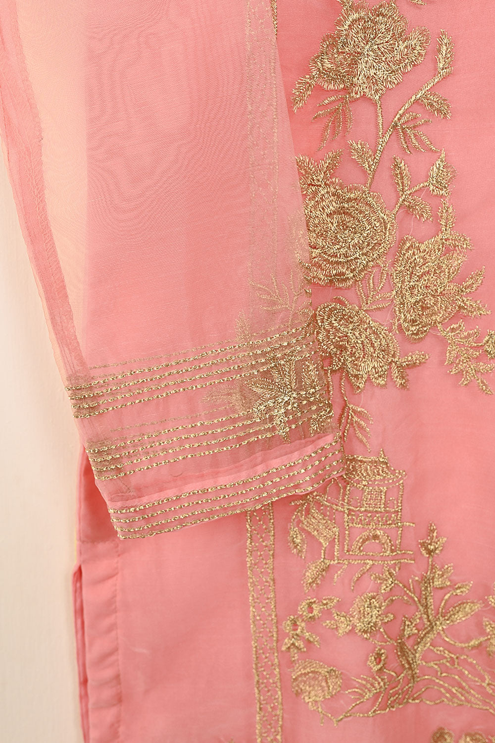 STP-071E-Peachy Pink- 2PC PREMIUM EMBROIDERED ORGANZA STITCHED