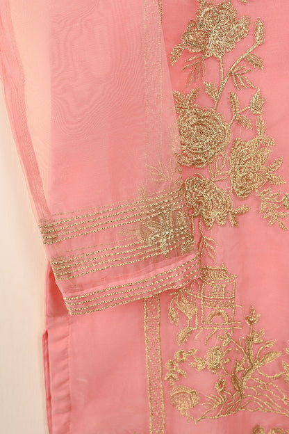 STP-071E-Peachy Pink- 2PC PREMIUM EMBROIDERED ORGANZA STITCHED