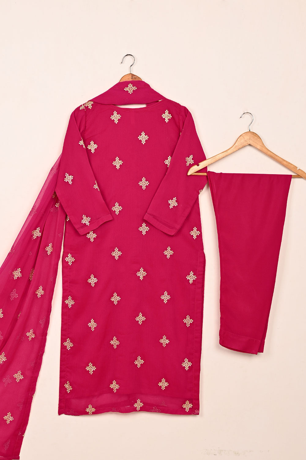 RTW-211-Fuchsia -  3Pc Ready to Wear Embroidered Chiffon Dress