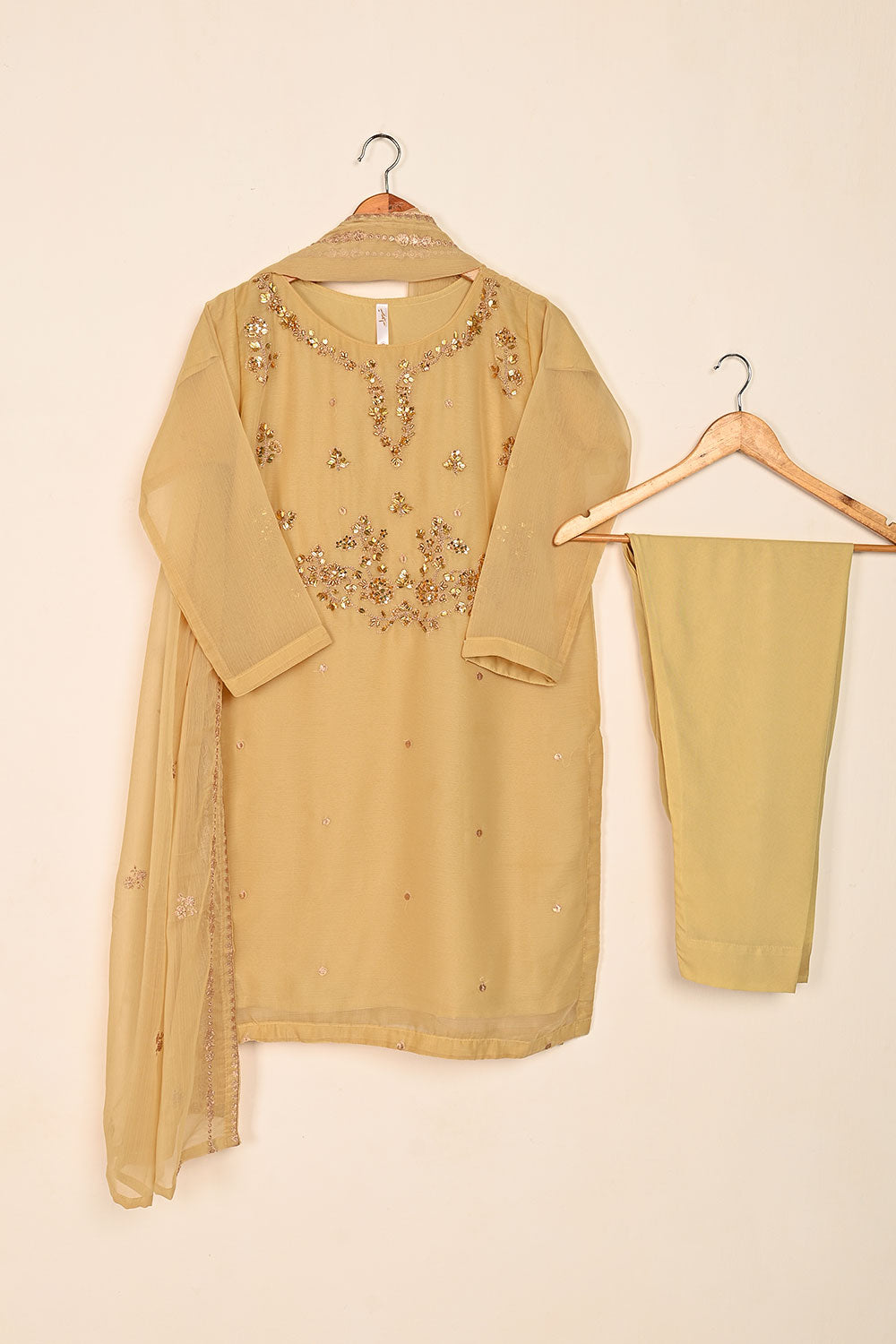 RTW-189-Skin - 3Pc Ready to Wear Embroidered Adda Work Chiffon Dress
