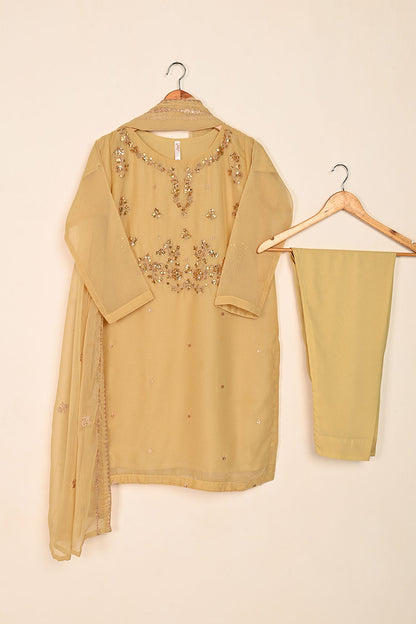 RTW-189-Skin - 3Pc Ready to Wear Embroidered Adda Work Chiffon Dress