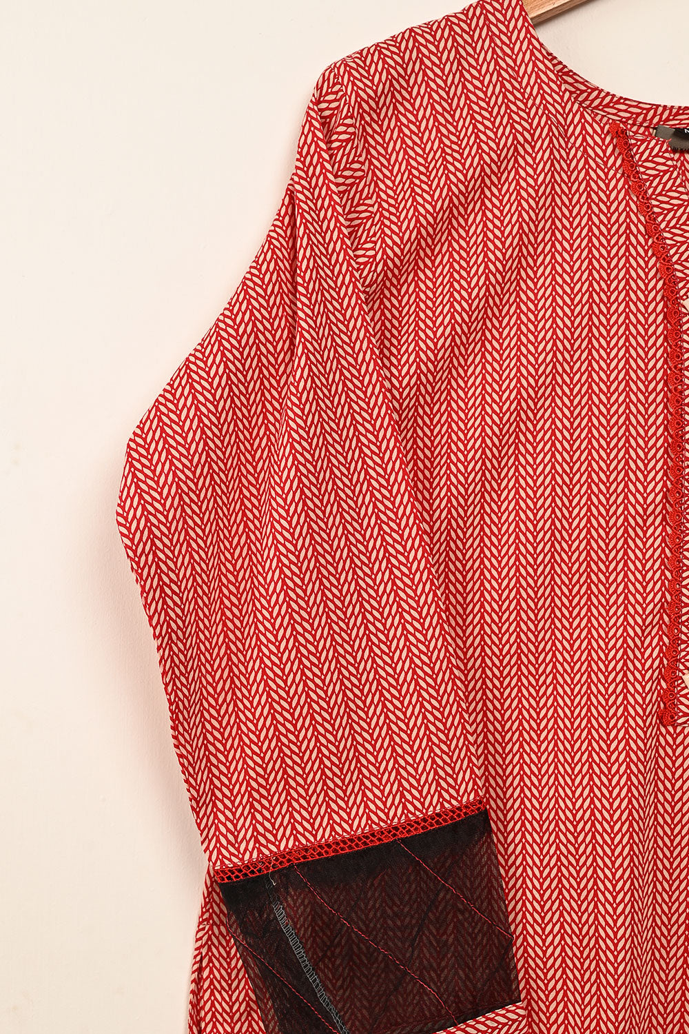 STP-183-RED - 2PC COTTON STITCHED DRESS