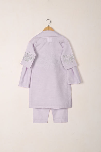 TKF-269-Purple - Kids 3Pc Paper Cotton Embroidered Dress