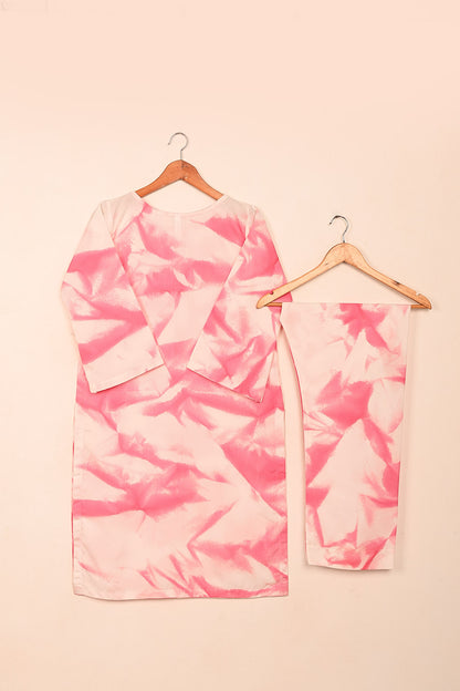 STP-206G-Pink - Women 2Pc Ready to Wear Spray Contoured Malai Fabric Co-Ord Set
