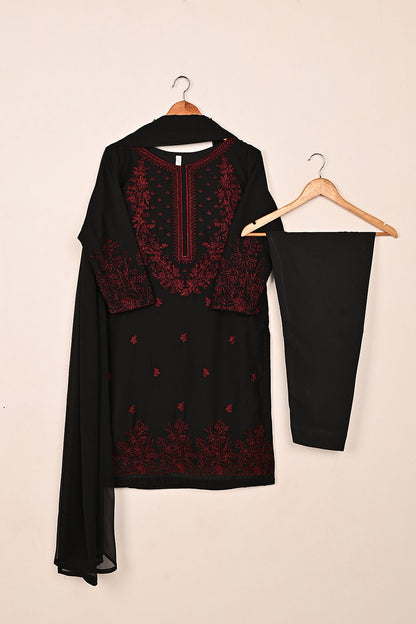 RTW-221-Black -  3Pc Ready to Wear Embroidered Chiffon Dress