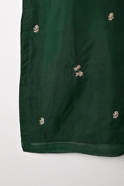 RTW-260-Bottle Green - 3Pc Ready to Wear Embroidered Premium Adda Work Organza Dress