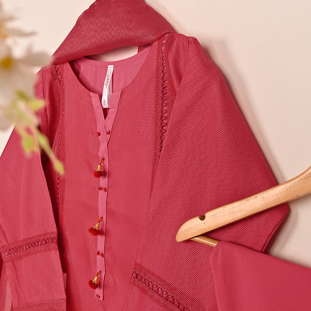 RTW-236-Cherry Pink -  3Pc Ready to Wear Javeria Net Dress