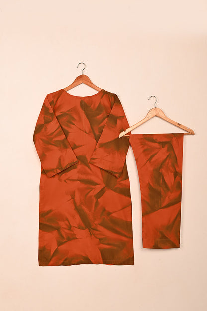 STP-206F-Orange - Women 2Pc Ready to Wear Spray Contoured Malai Fabric Co-Ord Set