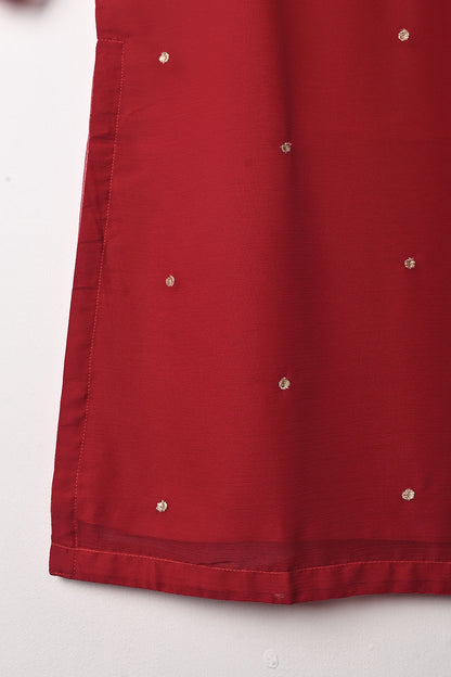 RTW-259-Red - 3Pc Ready to Wear Embroidered Adda Work Chiffon Dress