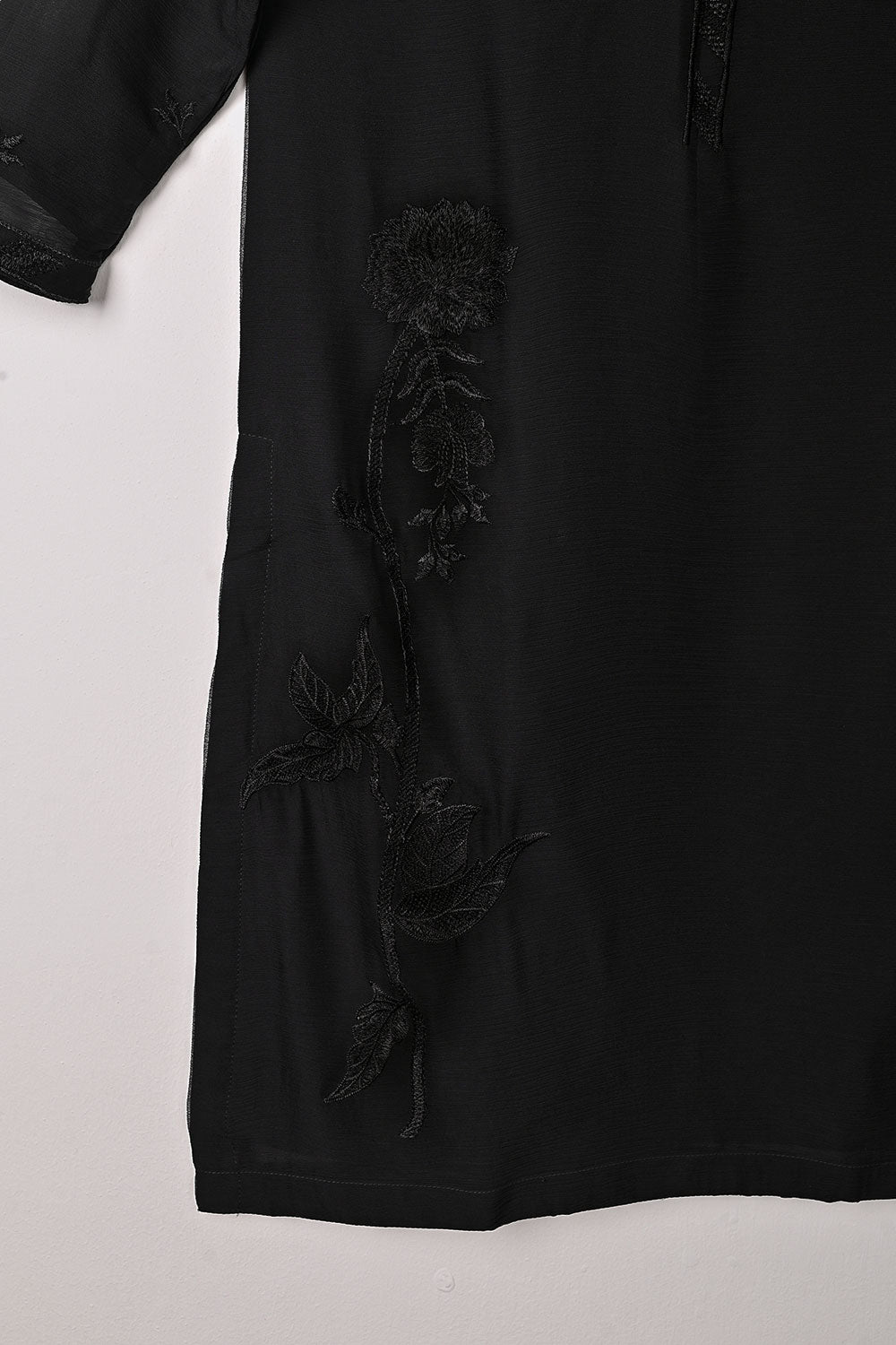 RTW-254-Black - 3Pc Ready to Wear Embroidered Chiffon Dress