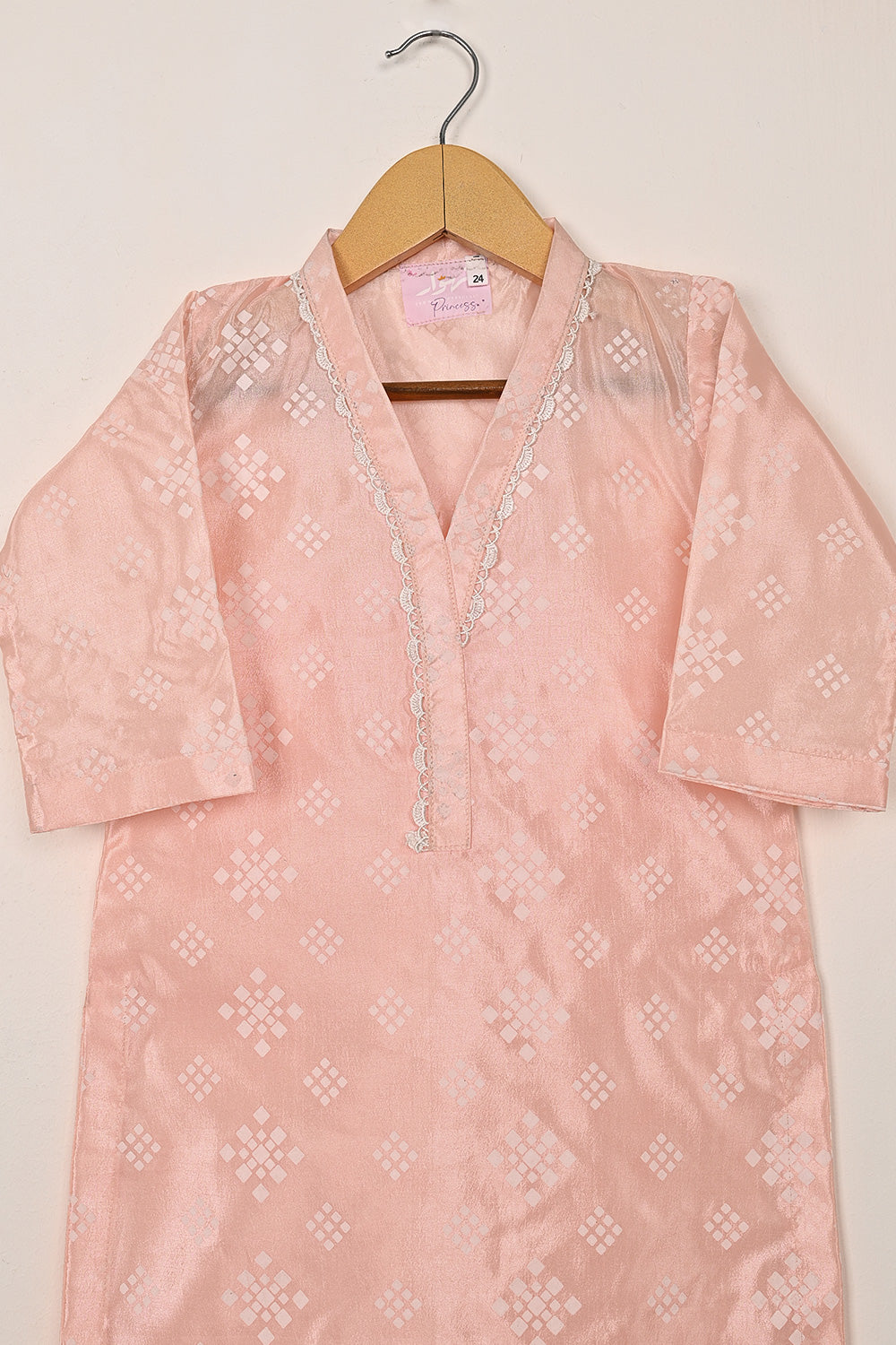 TKF-251-Peach - Kids 3Pc Ready to Wear Silk Printed Dress