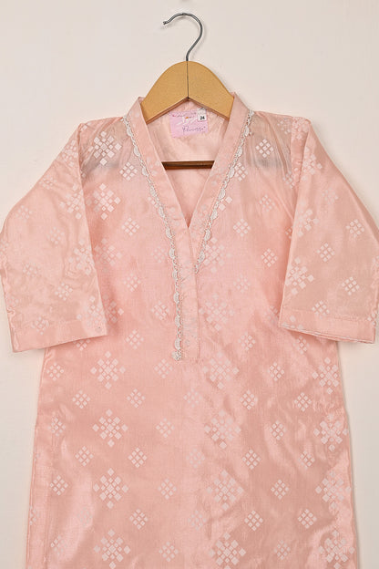 TKF-251-Peach - Kids 3Pc Ready to Wear Silk Printed Dress