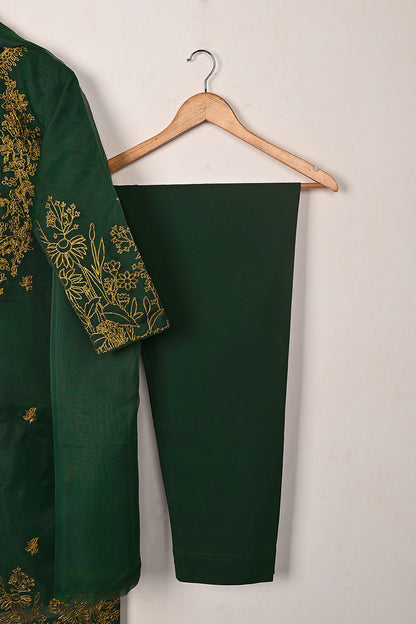 RTW-316-Bottle Green -  3Pc Ready to Wear Embroidered Organza Dress