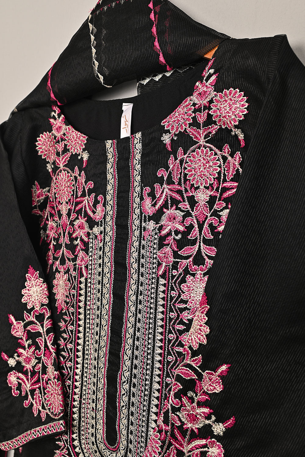 RTW-197-Black - 3Pc Ready to Wear 3Pc Javeria Net Embroidered  Dress