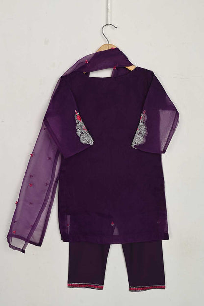 TKF-42-Purple - Kids 3Pc Ready to Wear Organza Formal Embroidered Dress