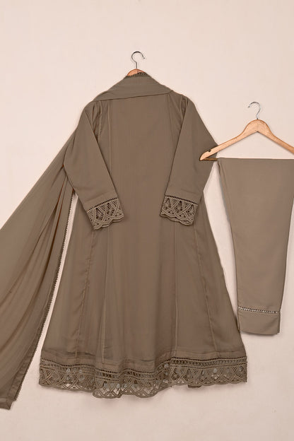 RTW-247-Brown - 3Pc Ready To Wear Chiffon Frock