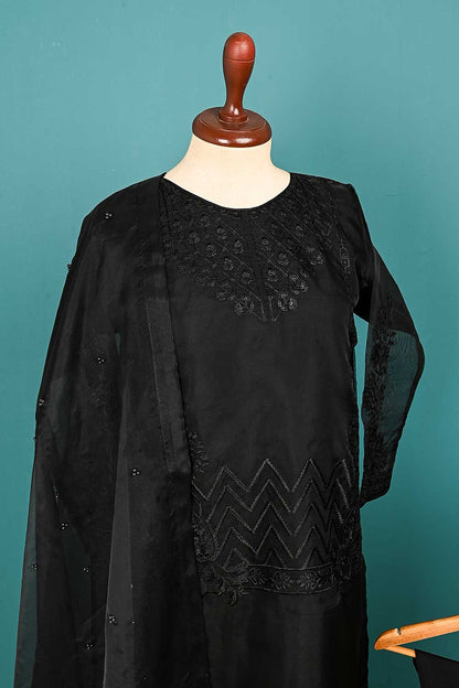 RTW-61-Black -  3Pc Stitched Embroidered Organza Dress