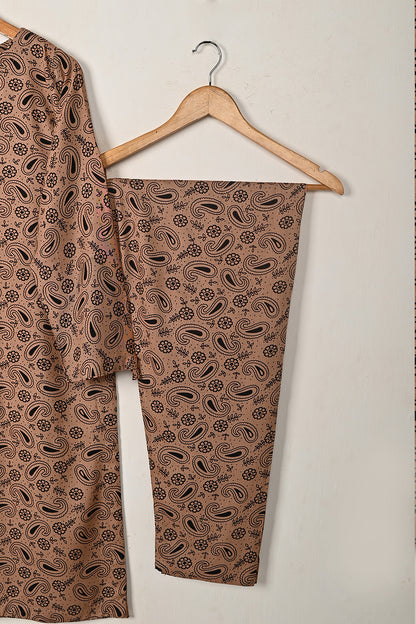 STP-280A-Peachy Brown - 2Pc Ready to Wear Digital Printed Winter Linen Co-Ord Set