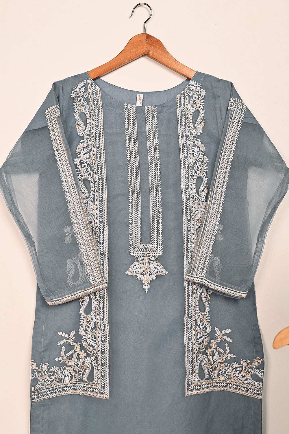 STP-186A-Grey - 2Pc Organza Embroidered Dress