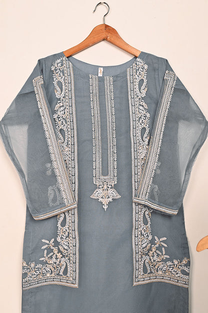 STP-186A-Grey - 2Pc Organza Embroidered Dress