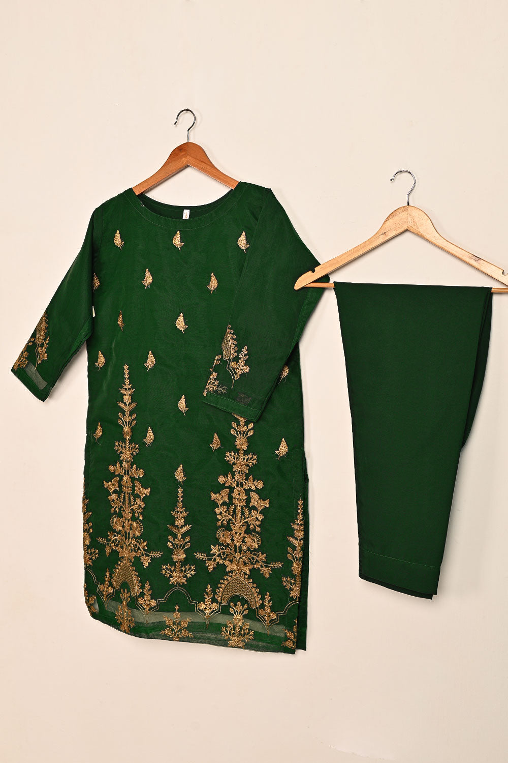 STP-080E-Green - 2Pc Organza Embroidered With Malai Trouser