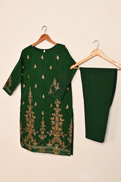 STP-080E-Green - 2Pc Organza Embroidered With Malai Trouser