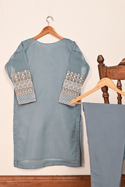 STP-091B-Grey - 2PC Organza Embroidered Stitched